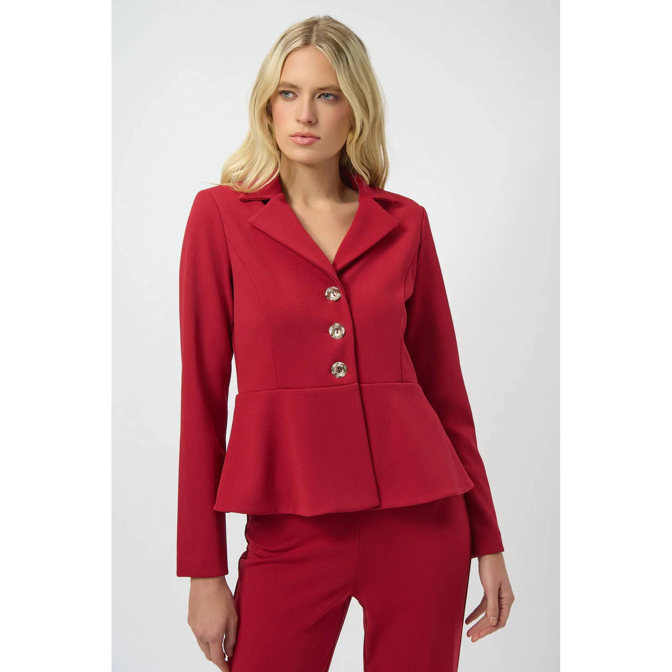 New Joseph Ribkoff Notched Collar Peplum Blazer Jacket In Deep Cherry